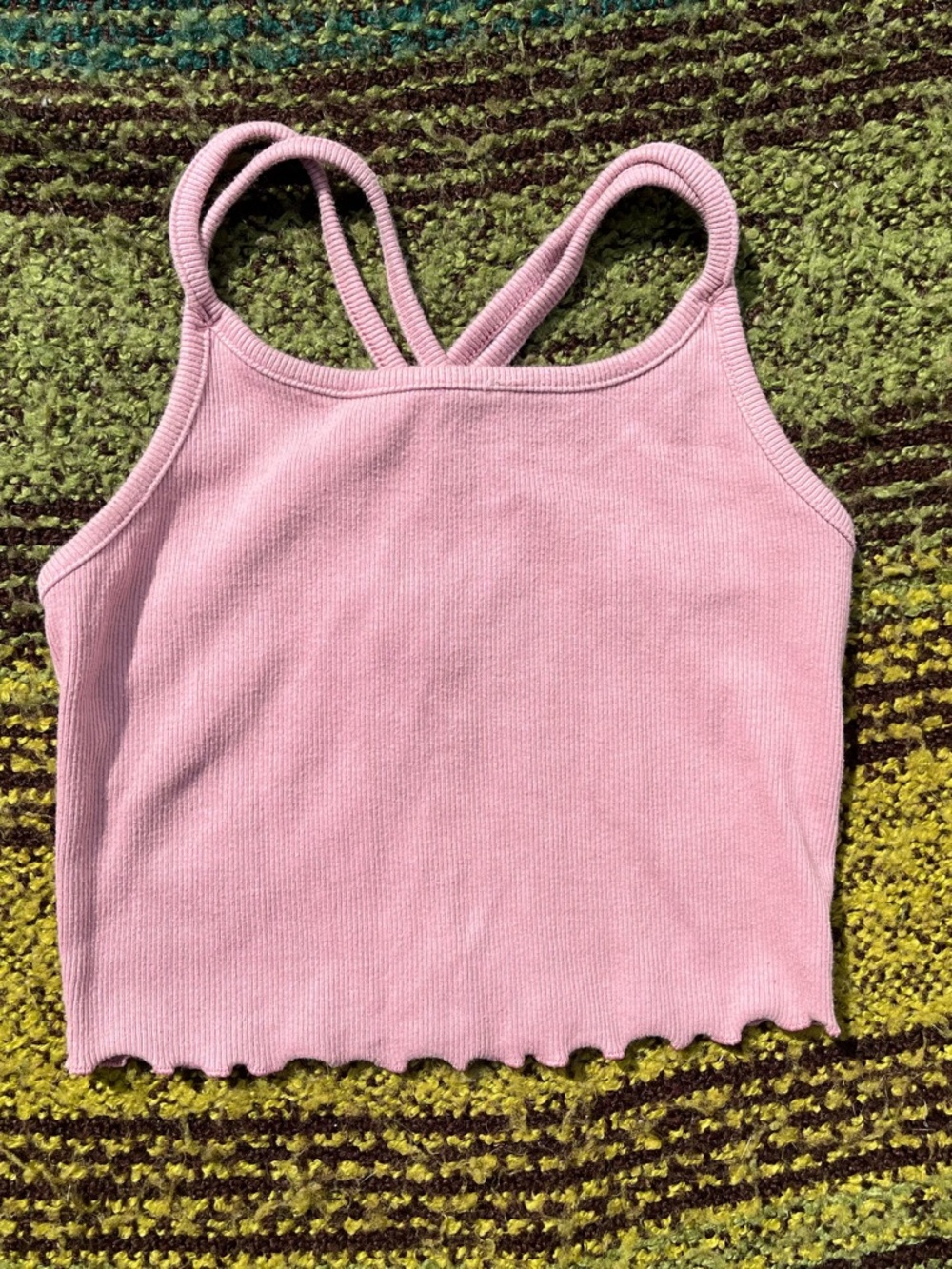 Art ClassPink Ribbed Double-Strap Tank Top with Lettuce Hem